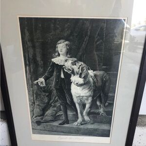 Classic Dog and Child Art Print in Black and White